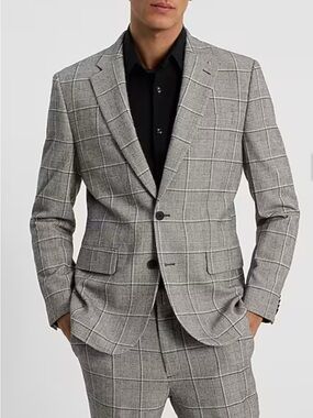 Express Slim Gray Plaid Wool-Blend Suit Jacket Sport Coat 36S Slim Fit NWT